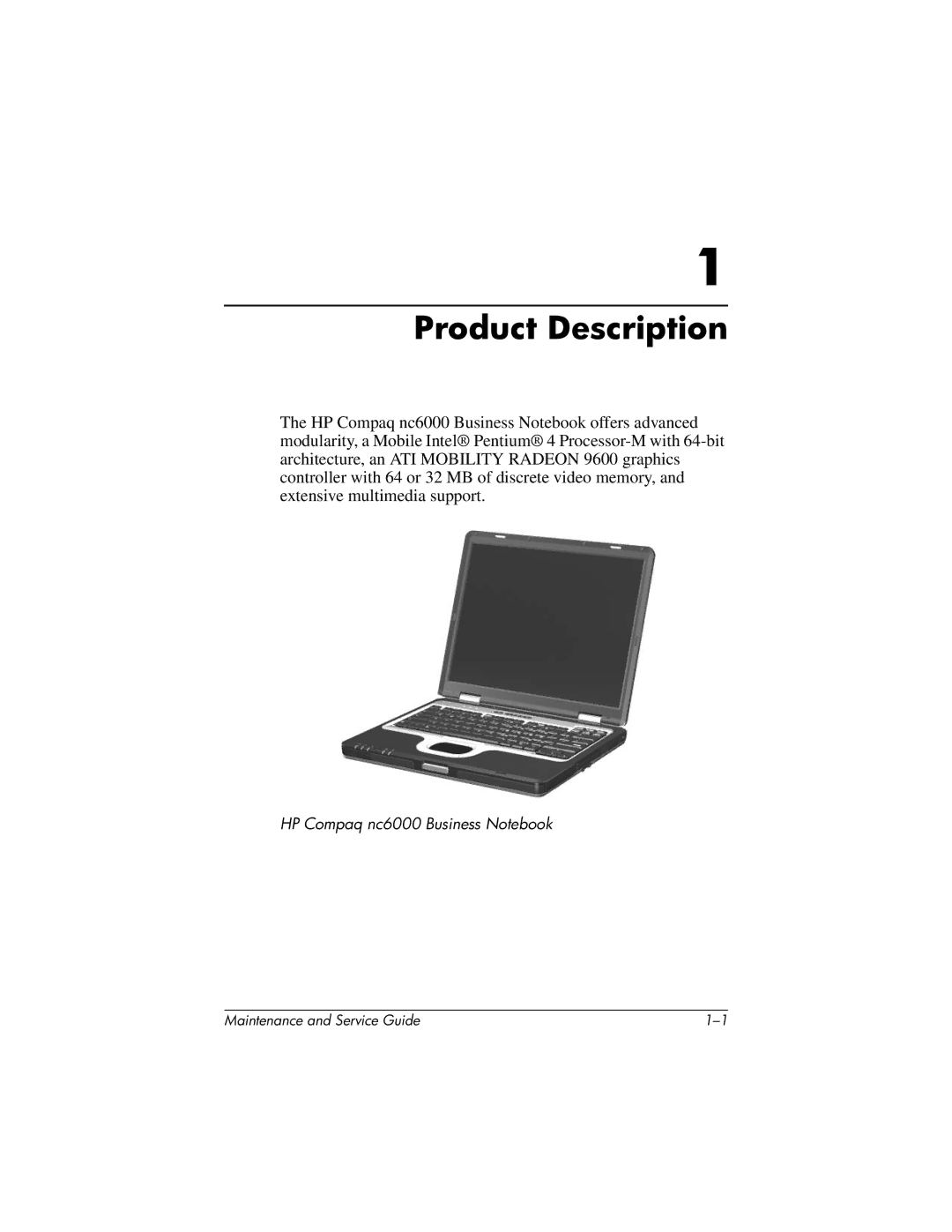 HP nc6000, 335167-003 manual Product Description 