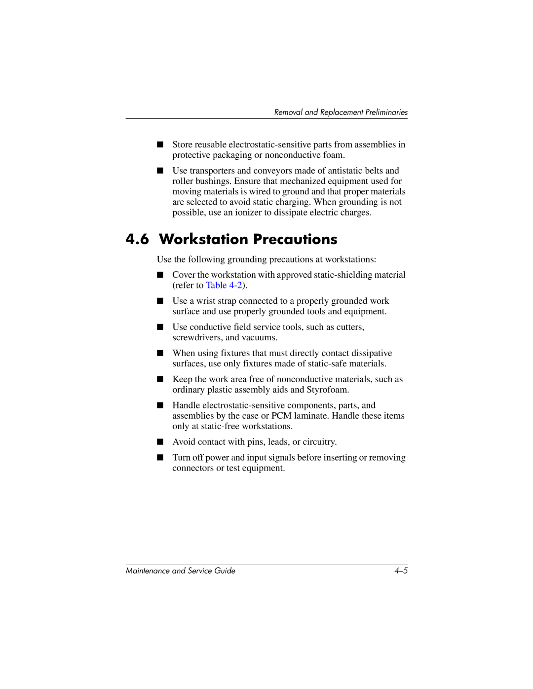 HP 335167-003, nc6000 manual Workstation Precautions 