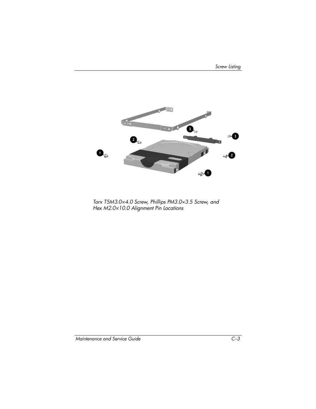 HP nc6000 manual Screw Listing 