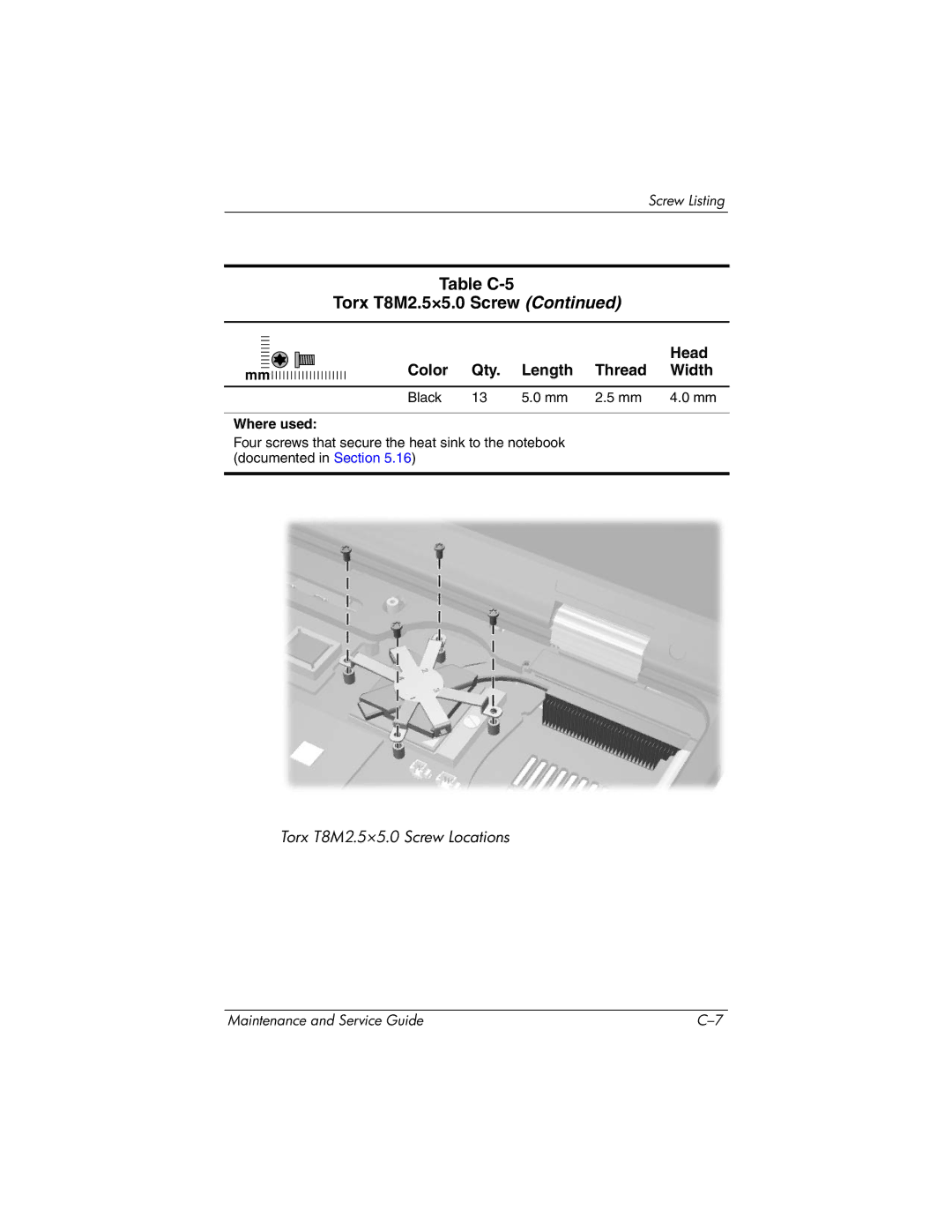 HP nc6000 manual Torx T8M2.5×5.0 Screw Locations 