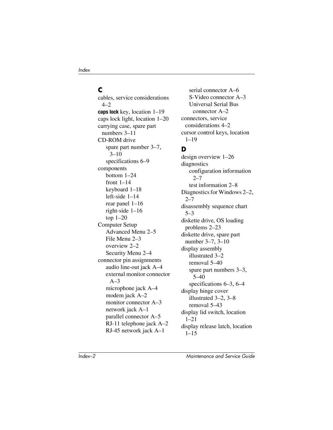 HP nc6000 manual Index 