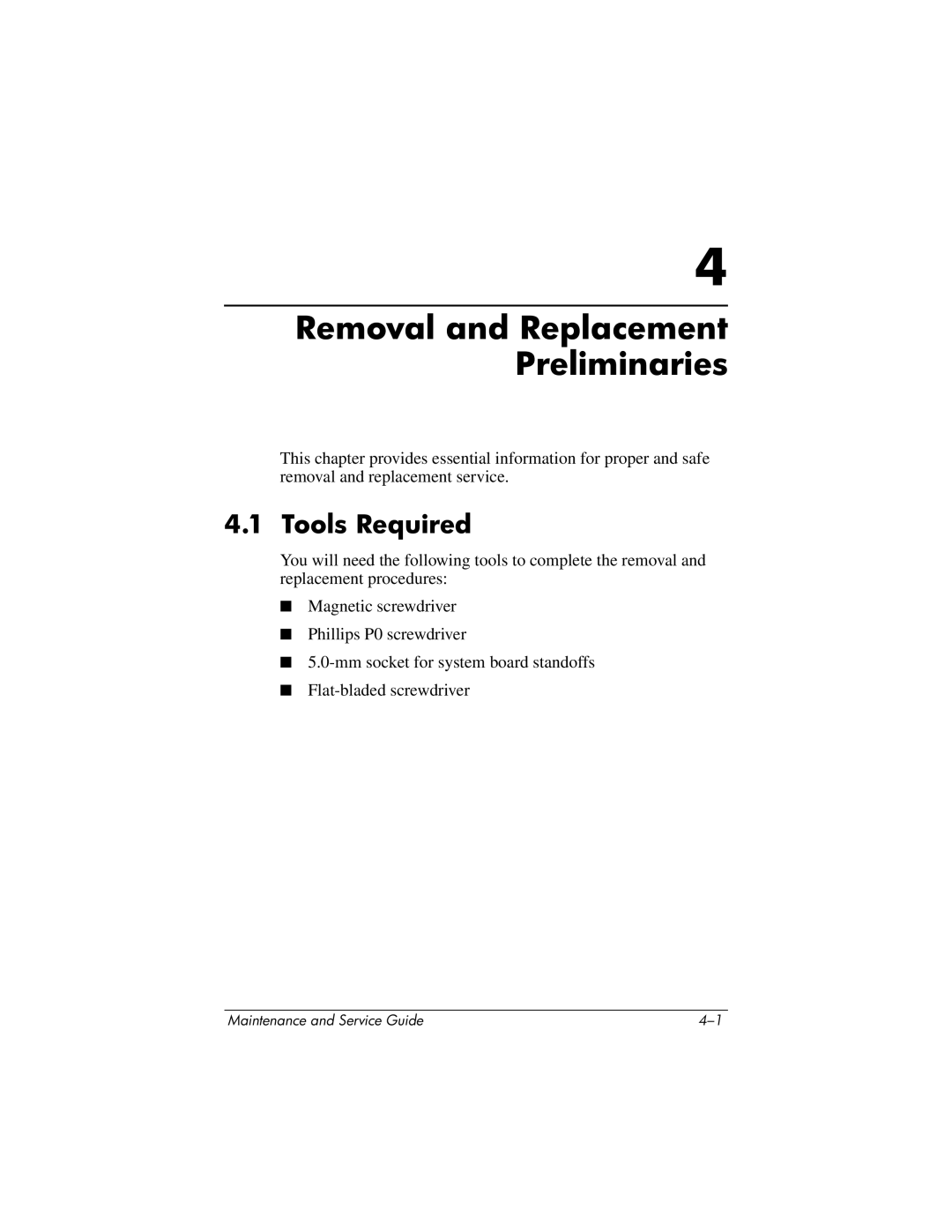 HP nc6000 manual Removal and Replacement Preliminaries, Tools Required 