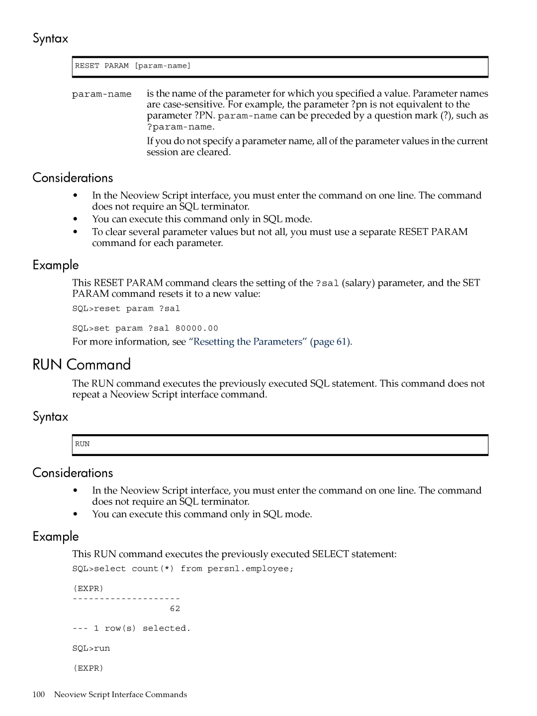 HP NEOVIEW 544530-001 manual RUN Command, Example 