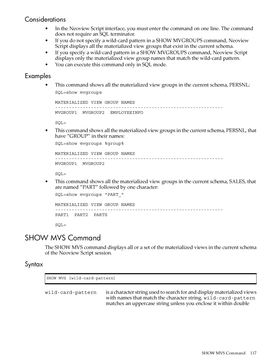 HP NEOVIEW 544530-001 manual Show MVS Command 