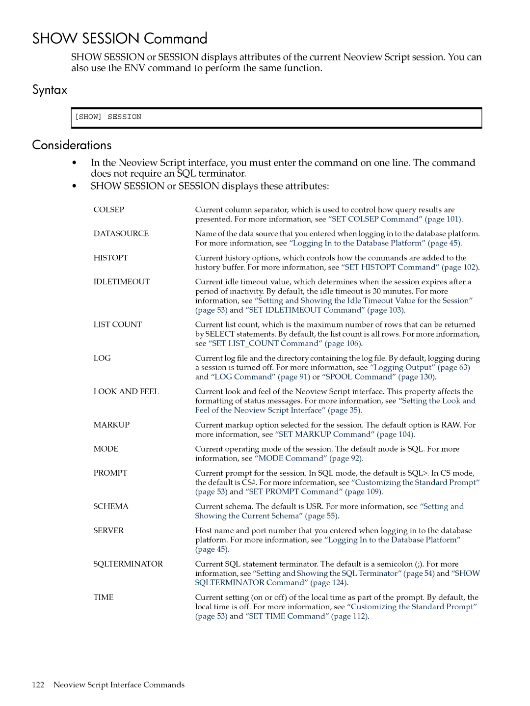 HP NEOVIEW 544530-001 manual Show Session Command 