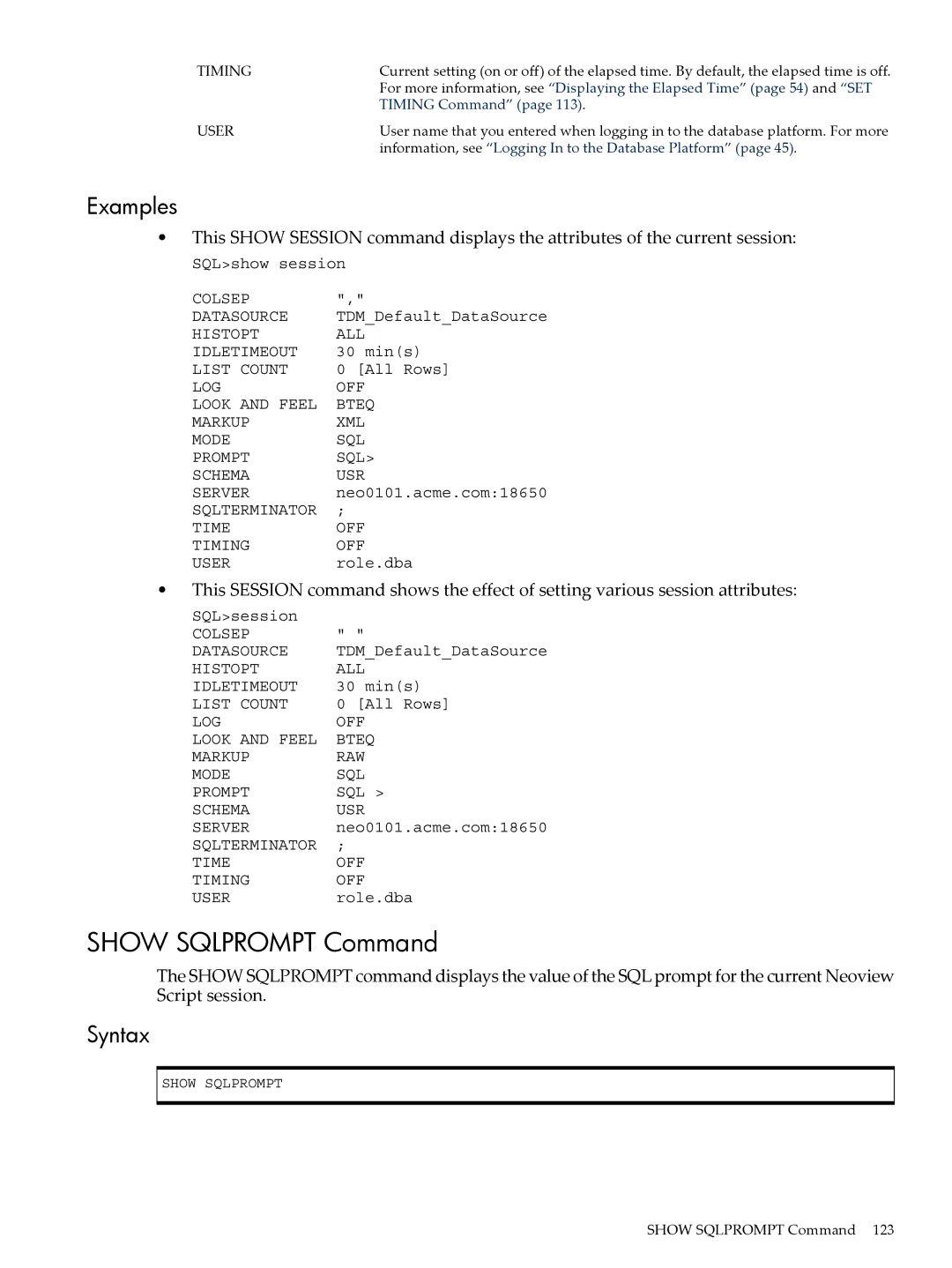 HP NEOVIEW 544530-001 manual Show Sqlprompt Command 