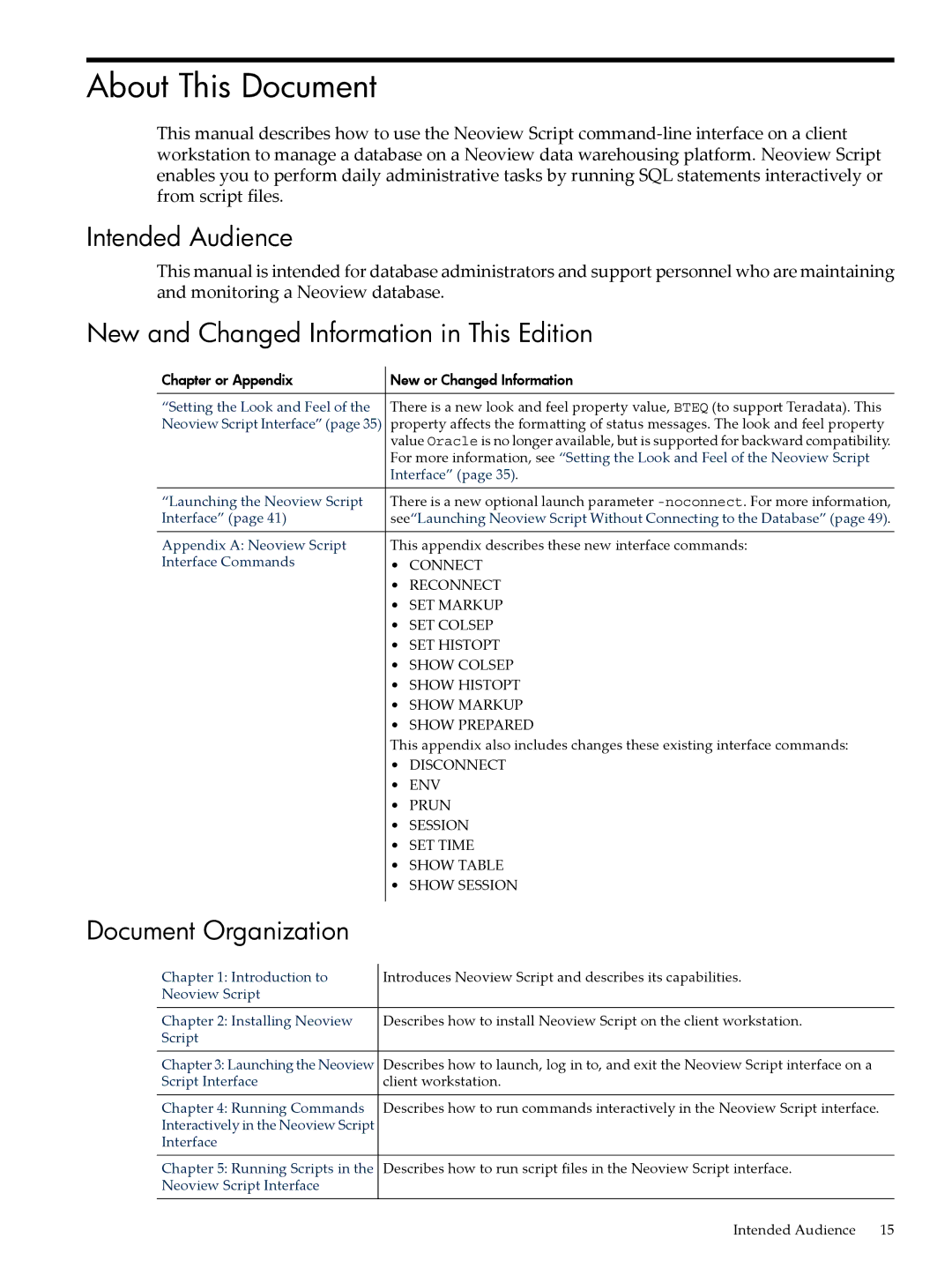 HP NEOVIEW 544530-001 manual About This Document, Intended Audience, New and Changed Information in This Edition 