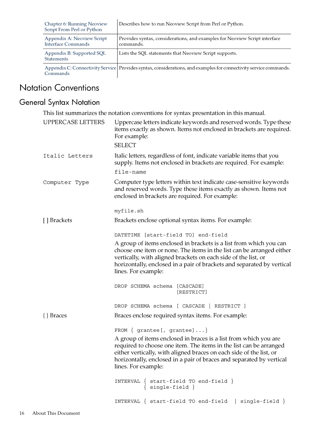 HP NEOVIEW 544530-001 manual Notation Conventions, General Syntax Notation 