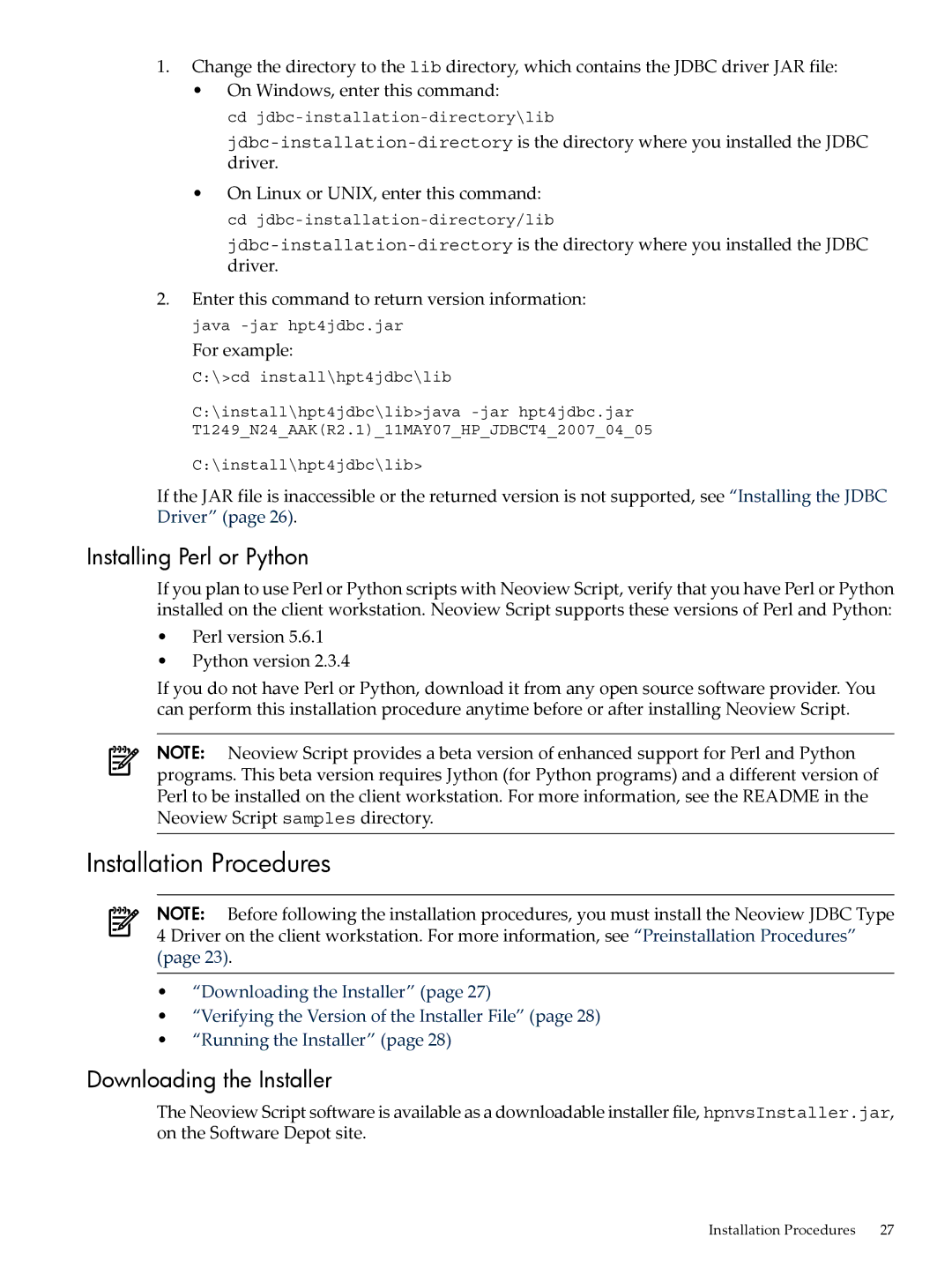 HP NEOVIEW 544530-001 manual Installation Procedures, Installing Perl or Python, Downloading the Installer 