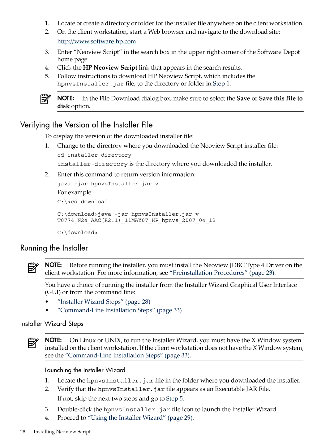 HP NEOVIEW 544530-001 manual Verifying the Version of the Installer File, Running the Installer, Installer Wizard Steps 