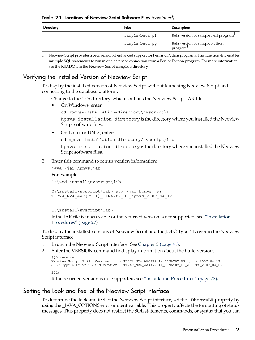 HP NEOVIEW 544530-001 manual Verifying the Installed Version of Neoview Script 