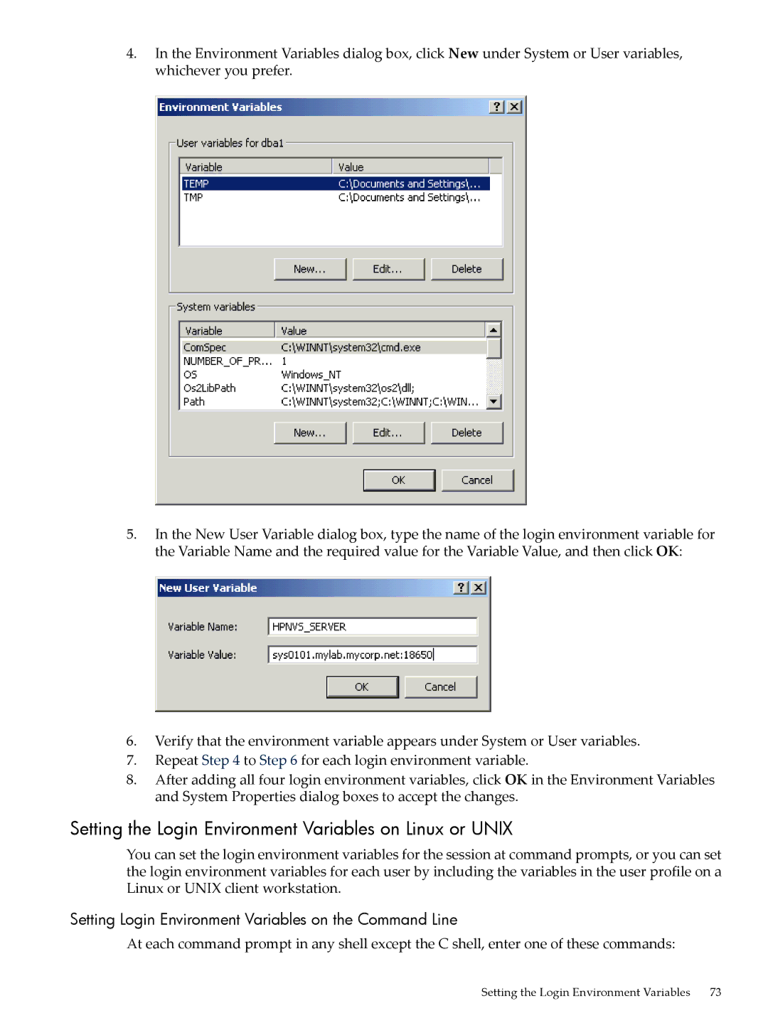 HP NEOVIEW 544530-001 manual Setting the Login Environment Variables on Linux or Unix 