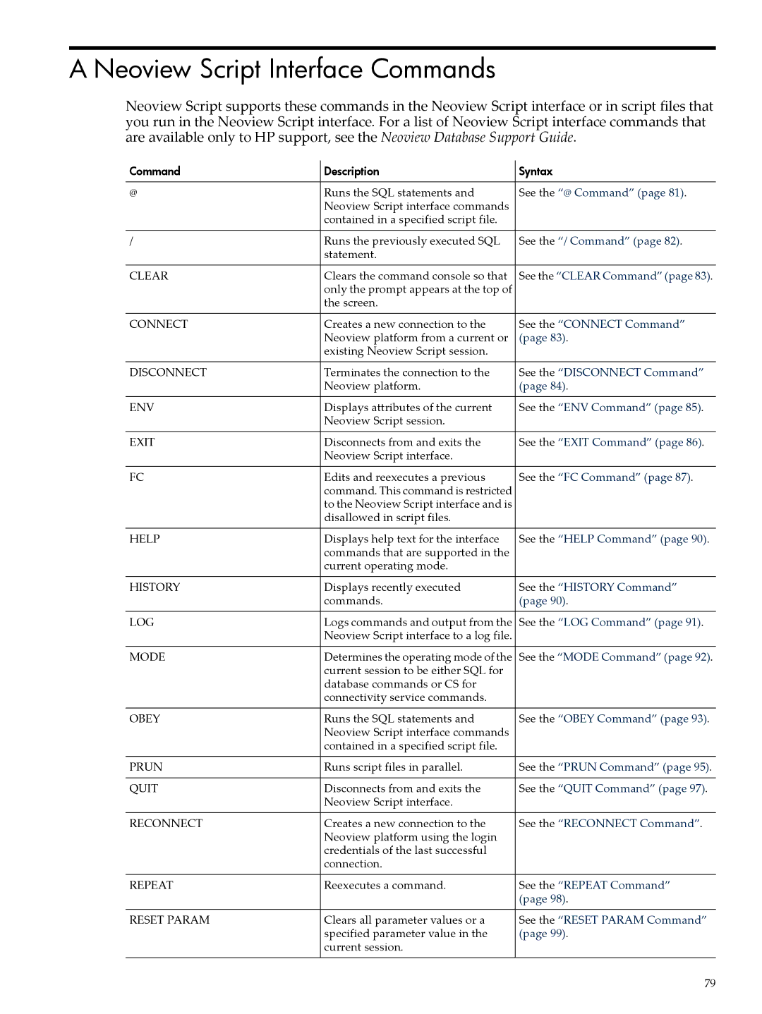 HP NEOVIEW 544530-001 manual Neoview Script Interface Commands, See the @ Command 