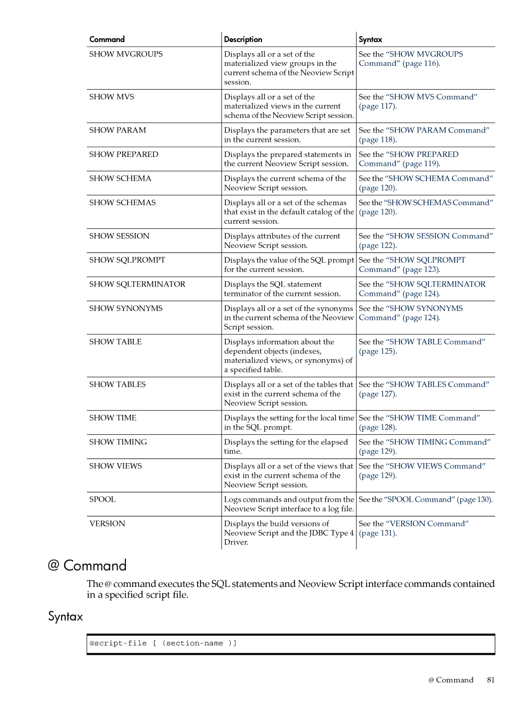 HP NEOVIEW 544530-001 manual @ Command, Syntax 