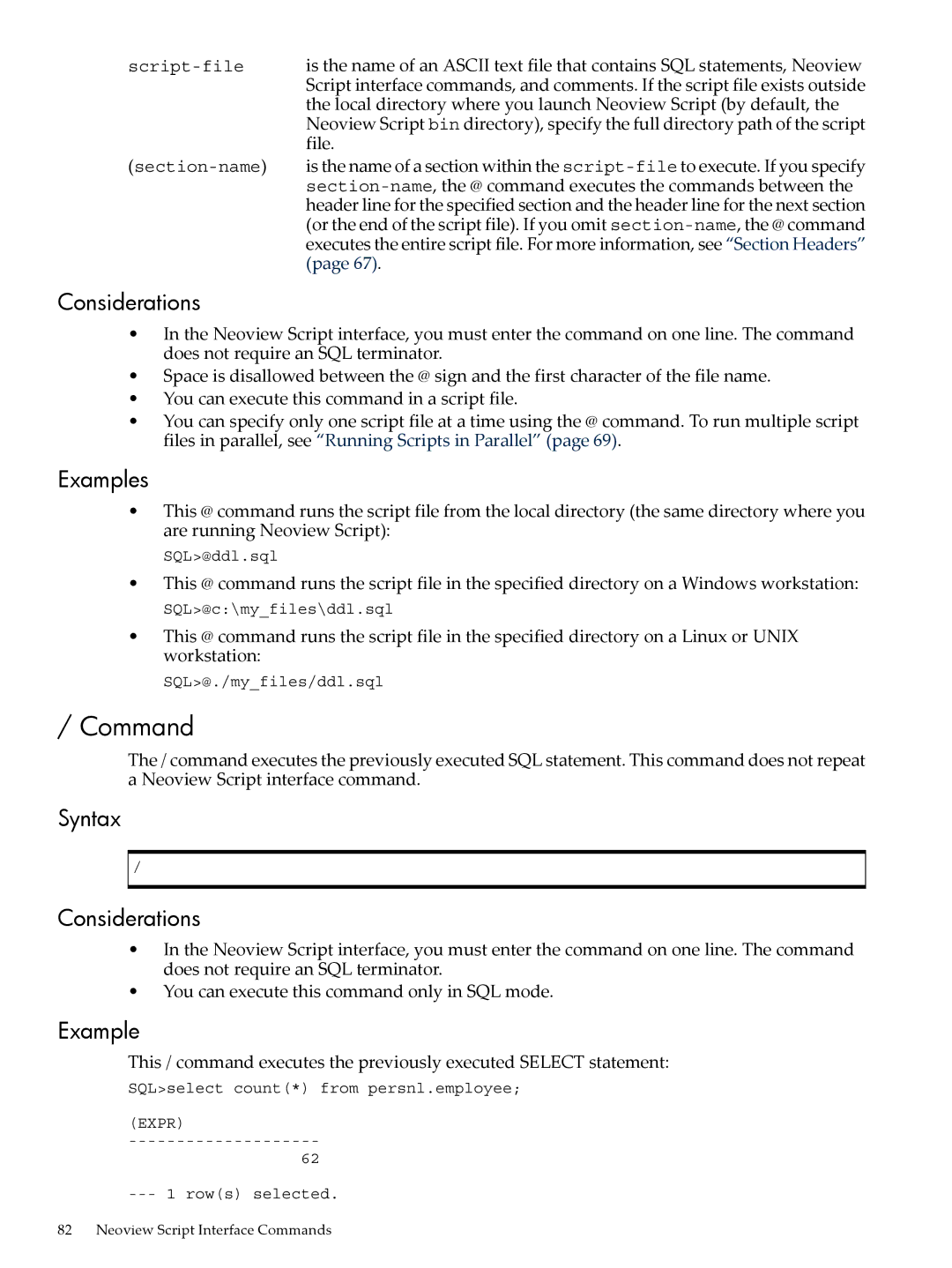 HP NEOVIEW 544530-001 manual Command, Examples, Syntax Considerations 