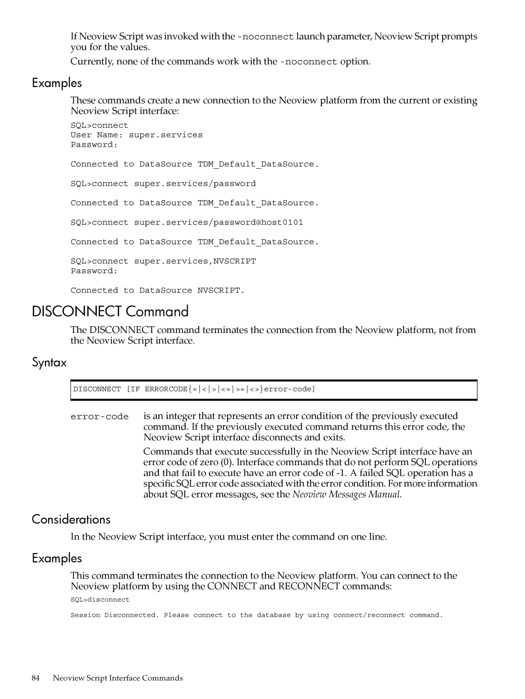 HP NEOVIEW 544530-001 manual Disconnect Command 