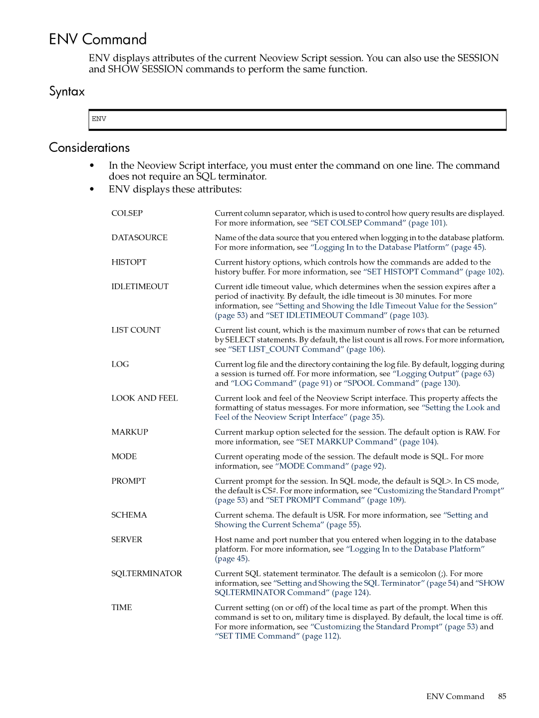 HP NEOVIEW 544530-001 manual ENV Command, Colsep 