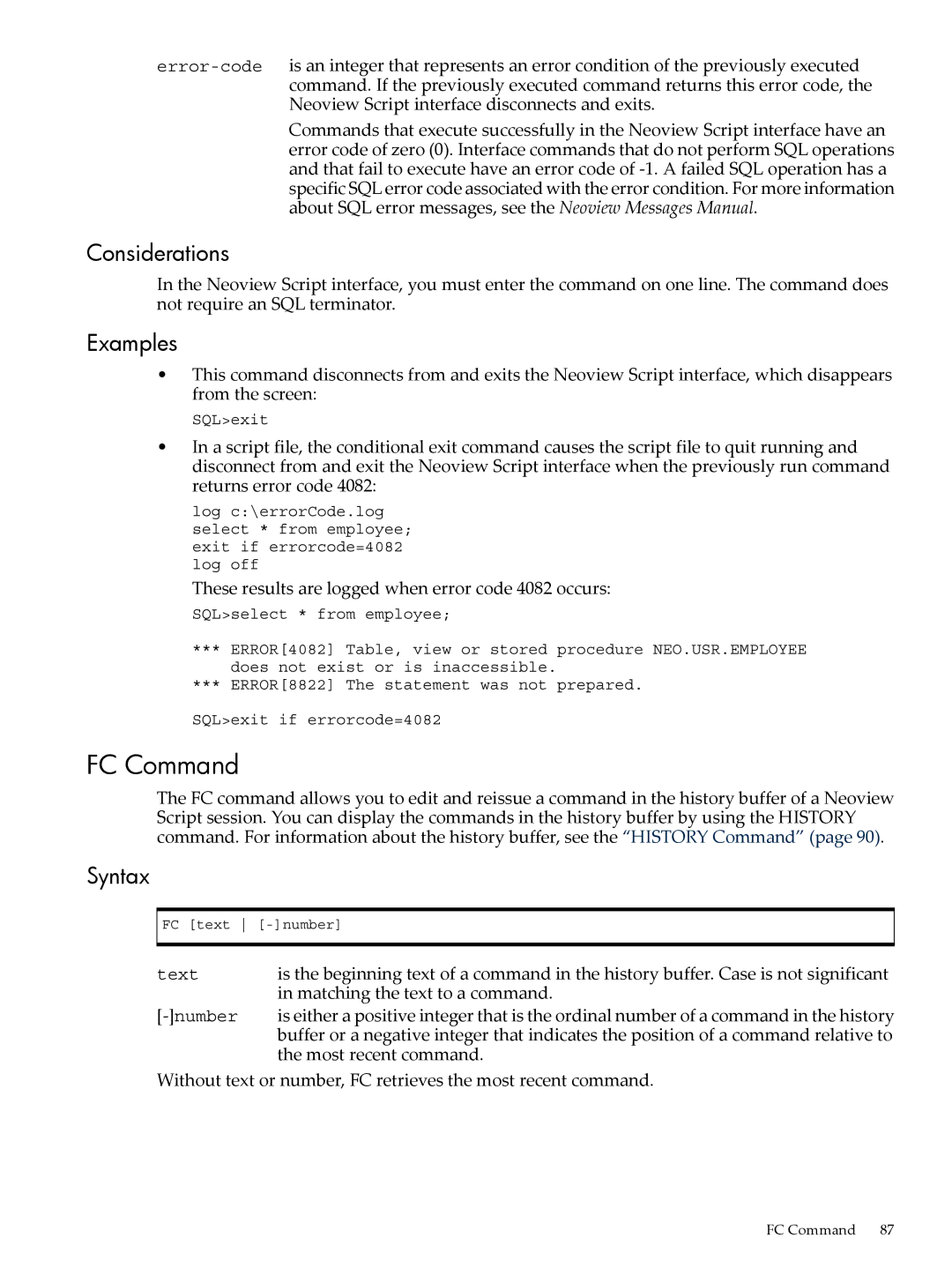 HP NEOVIEW 544530-001 FC Command, These results are logged when error code 4082 occurs, Matching the text to a command 