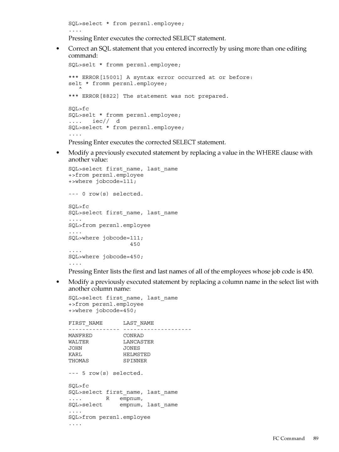 HP NEOVIEW 544530-001 manual SQLselect * from persnl.employee 