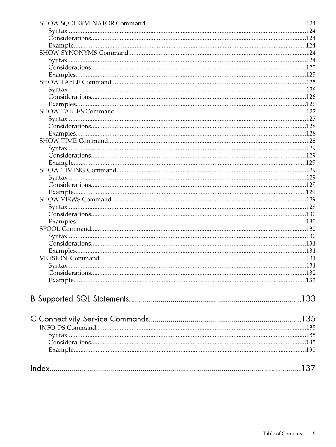 HP NEOVIEW 544530-001 manual 133, 137, 124, Info DS Command 135 Syntax Considerations Example 