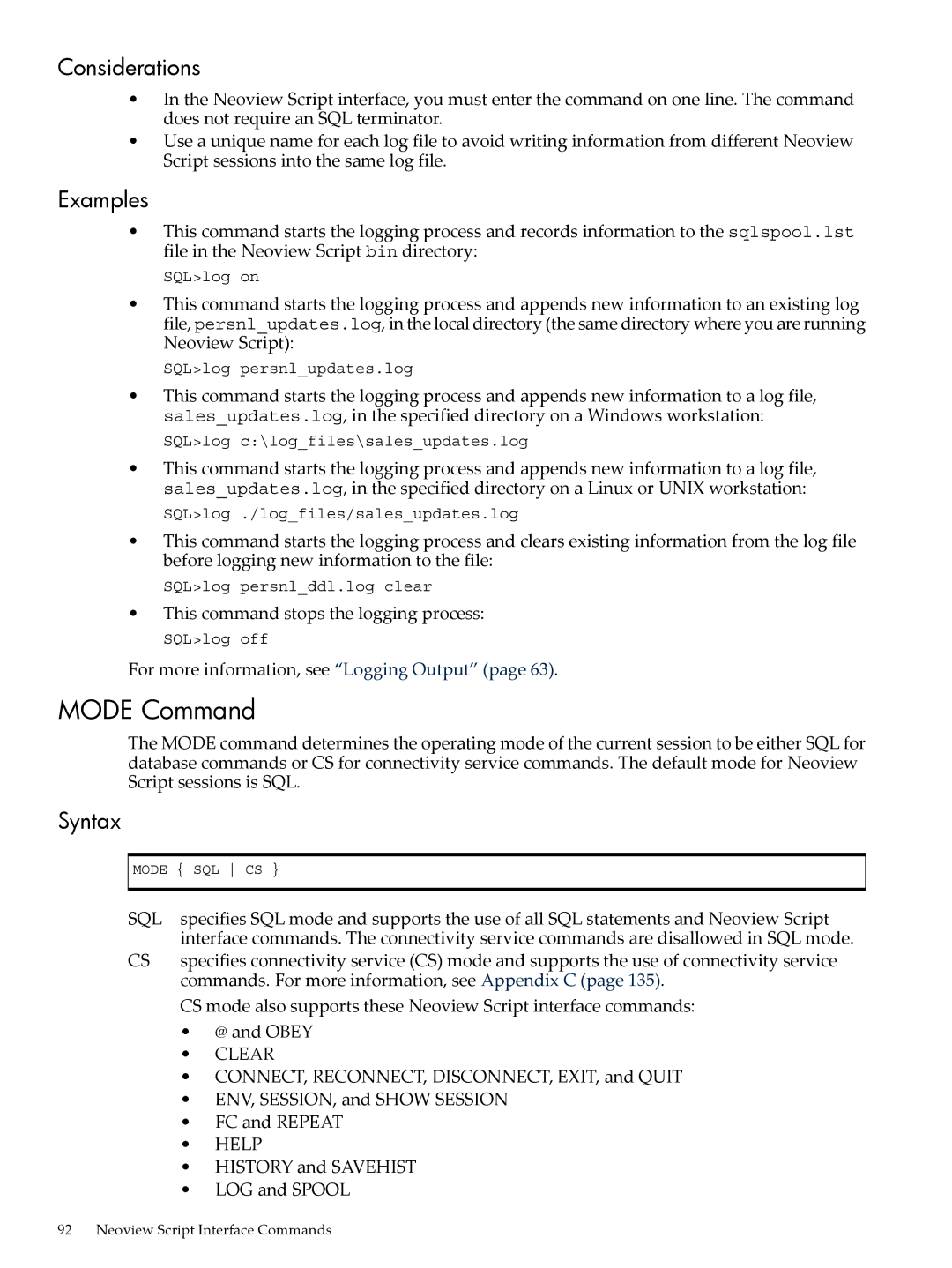 HP NEOVIEW 544530-001 manual Mode Command 