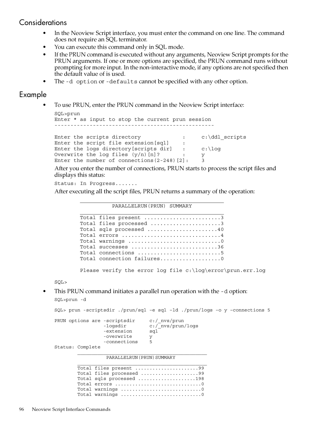 HP NEOVIEW 544530-001 manual Parallelrunprun Summary 