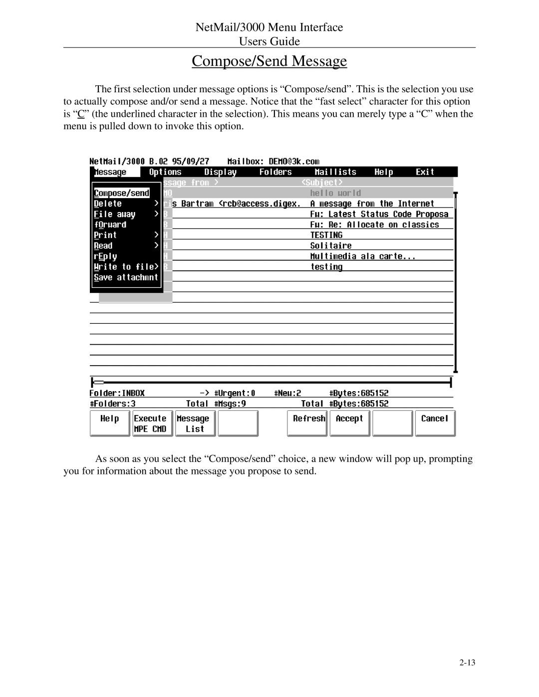 HP NetMail/3000 manual Compose/Send Message 