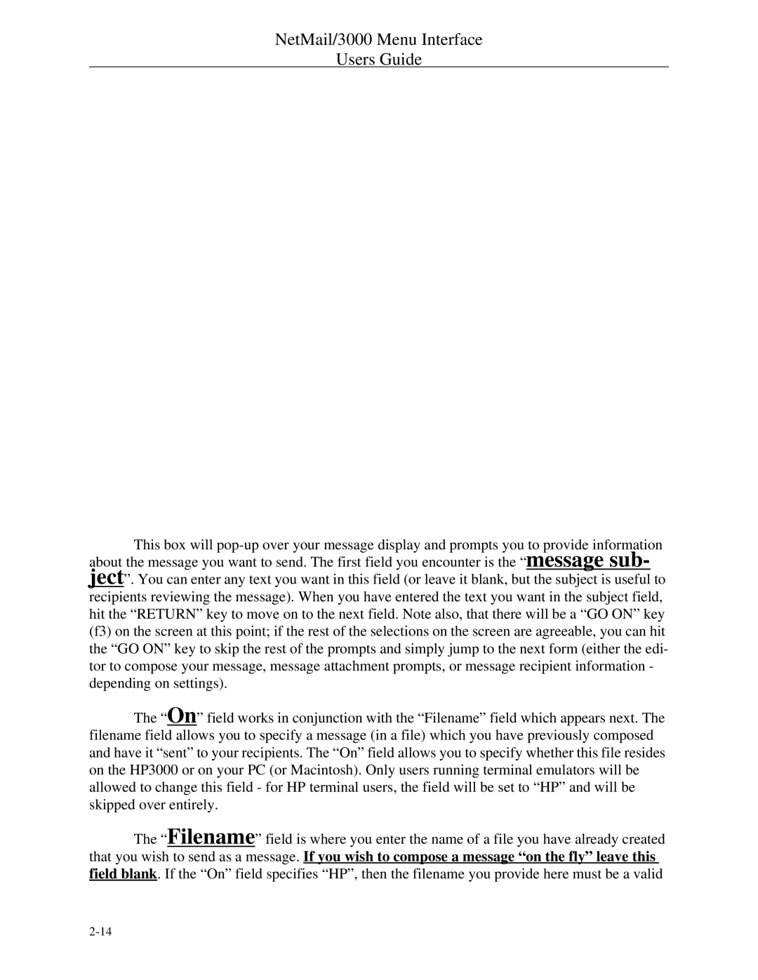 HP manual NetMail/3000 Menu Interface Users Guide 
