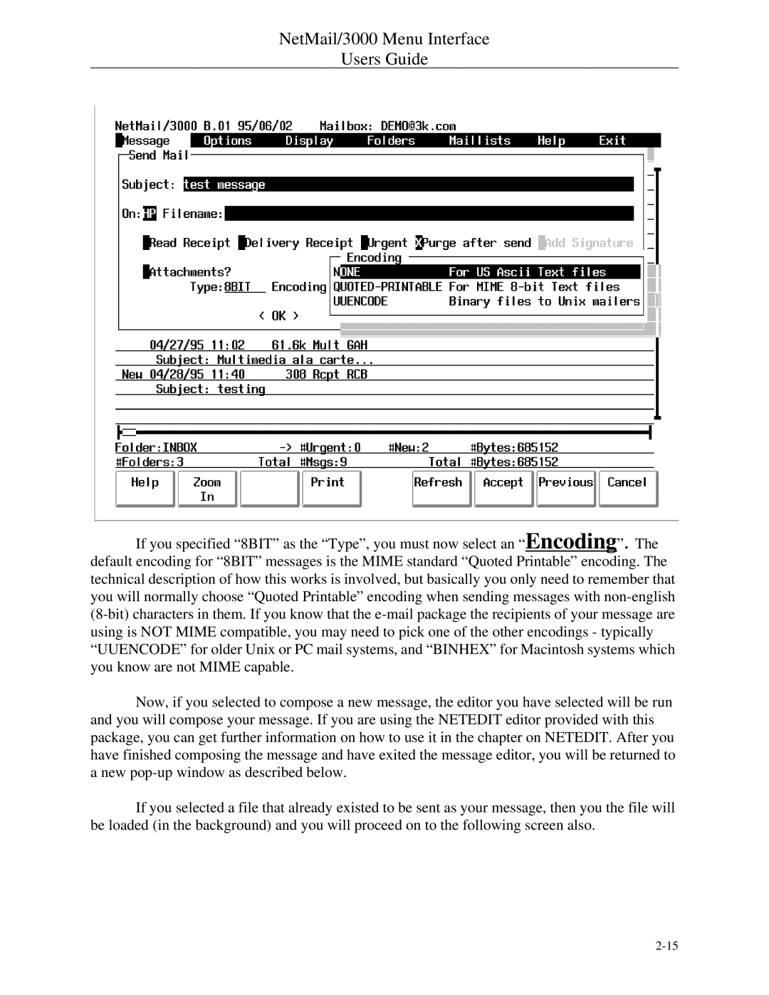 HP manual NetMail/3000 Menu Interface Users Guide 