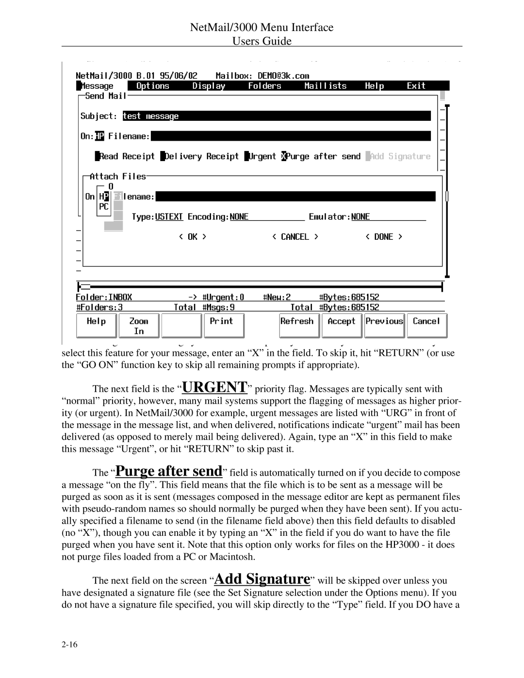 HP manual NetMail/3000 Menu Interface Users Guide 