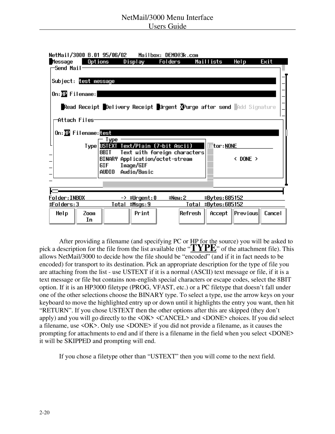 HP manual NetMail/3000 Menu Interface Users Guide 