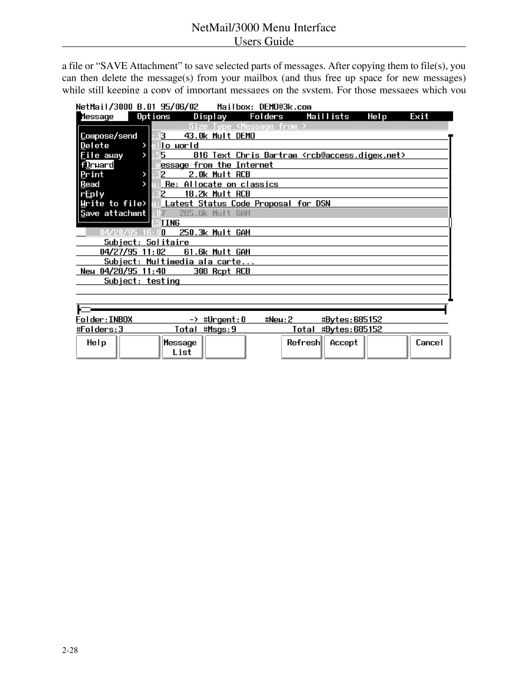 HP manual NetMail/3000 Menu Interface Users Guide 