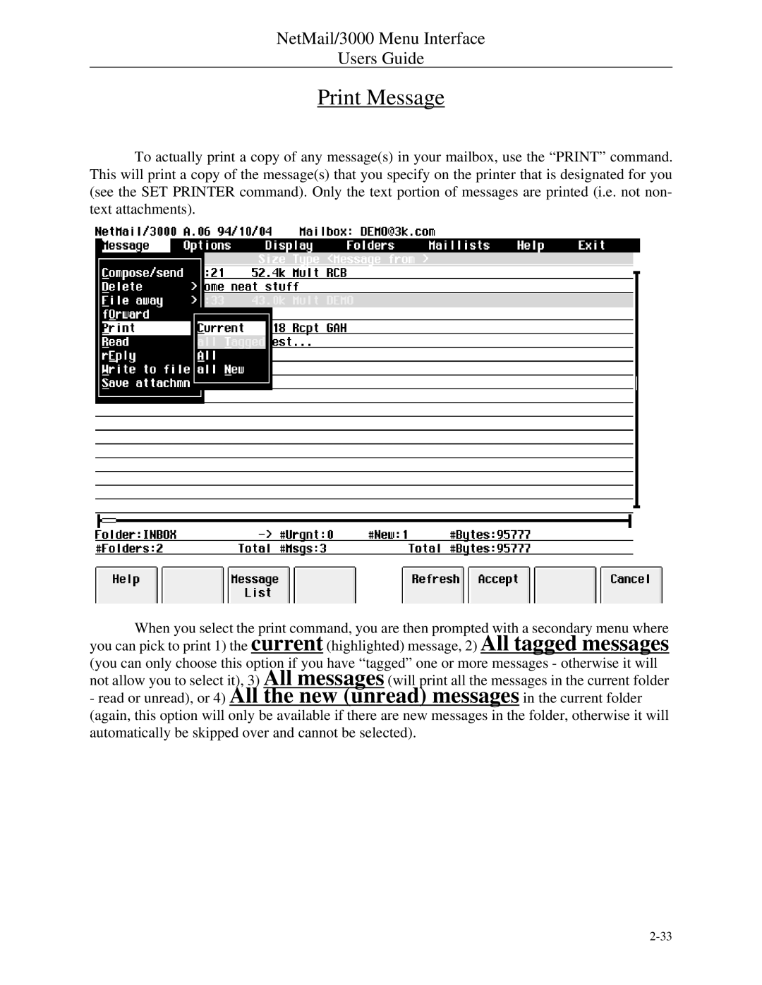 HP NetMail/3000 manual Print Message 