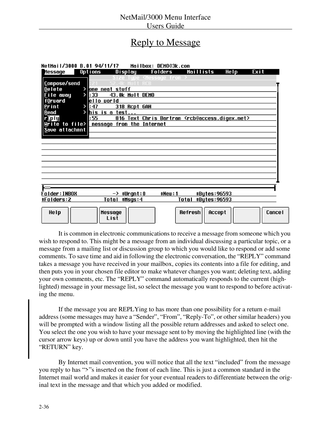 HP NetMail/3000 manual Reply to Message 