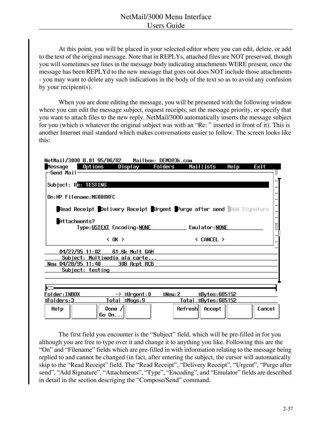 HP manual NetMail/3000 Menu Interface Users Guide 