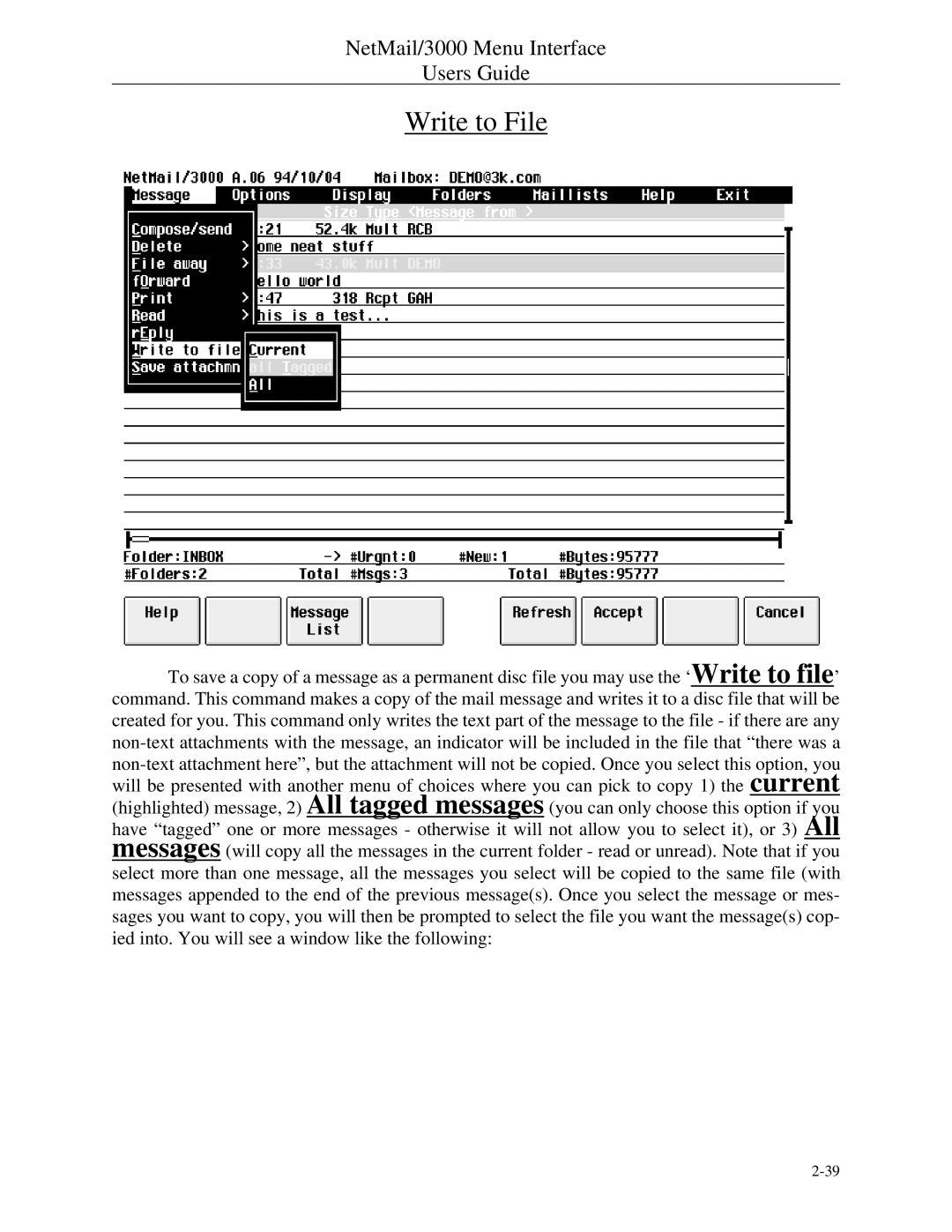 HP NetMail/3000 manual Write to File 