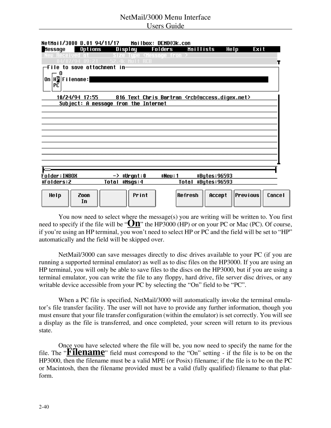 HP manual NetMail/3000 Menu Interface Users Guide 