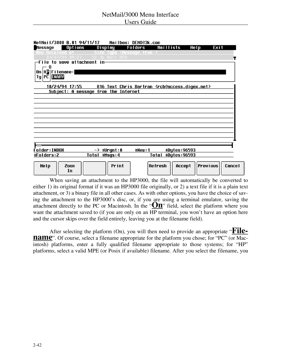 HP manual NetMail/3000 Menu Interface Users Guide 