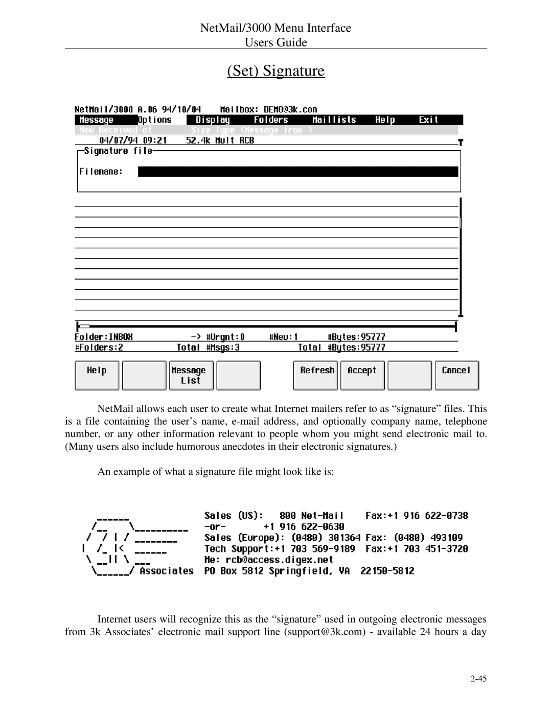 HP NetMail/3000 manual Set Signature 