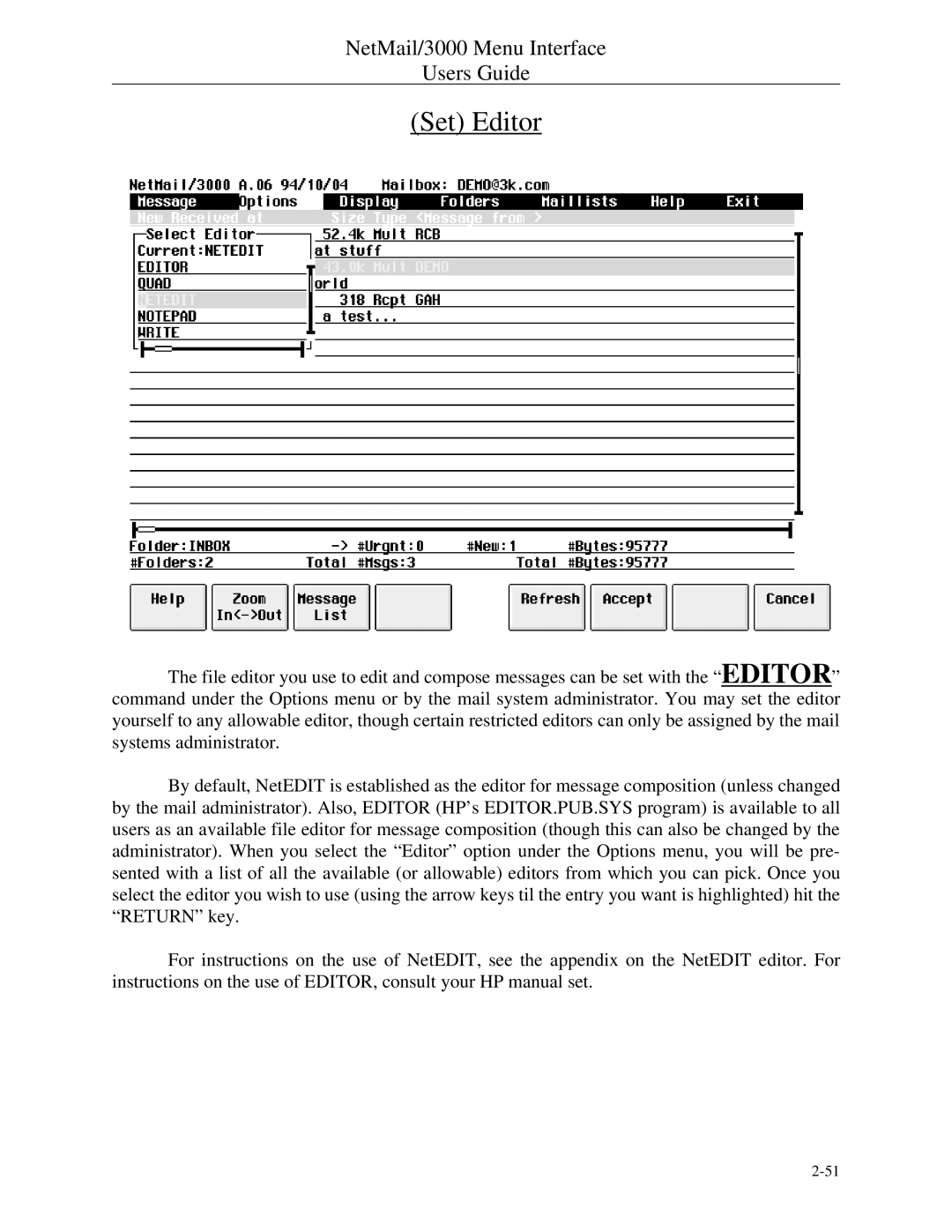 HP NetMail/3000 manual Set Editor 