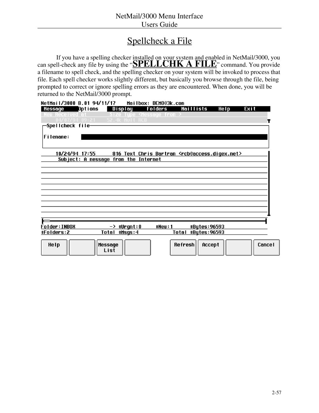 HP NetMail/3000 manual Spellcheck a File 