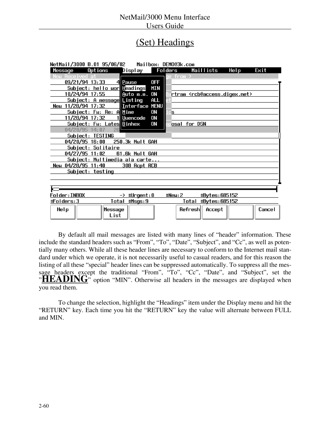 HP NetMail/3000 manual Set Headings 