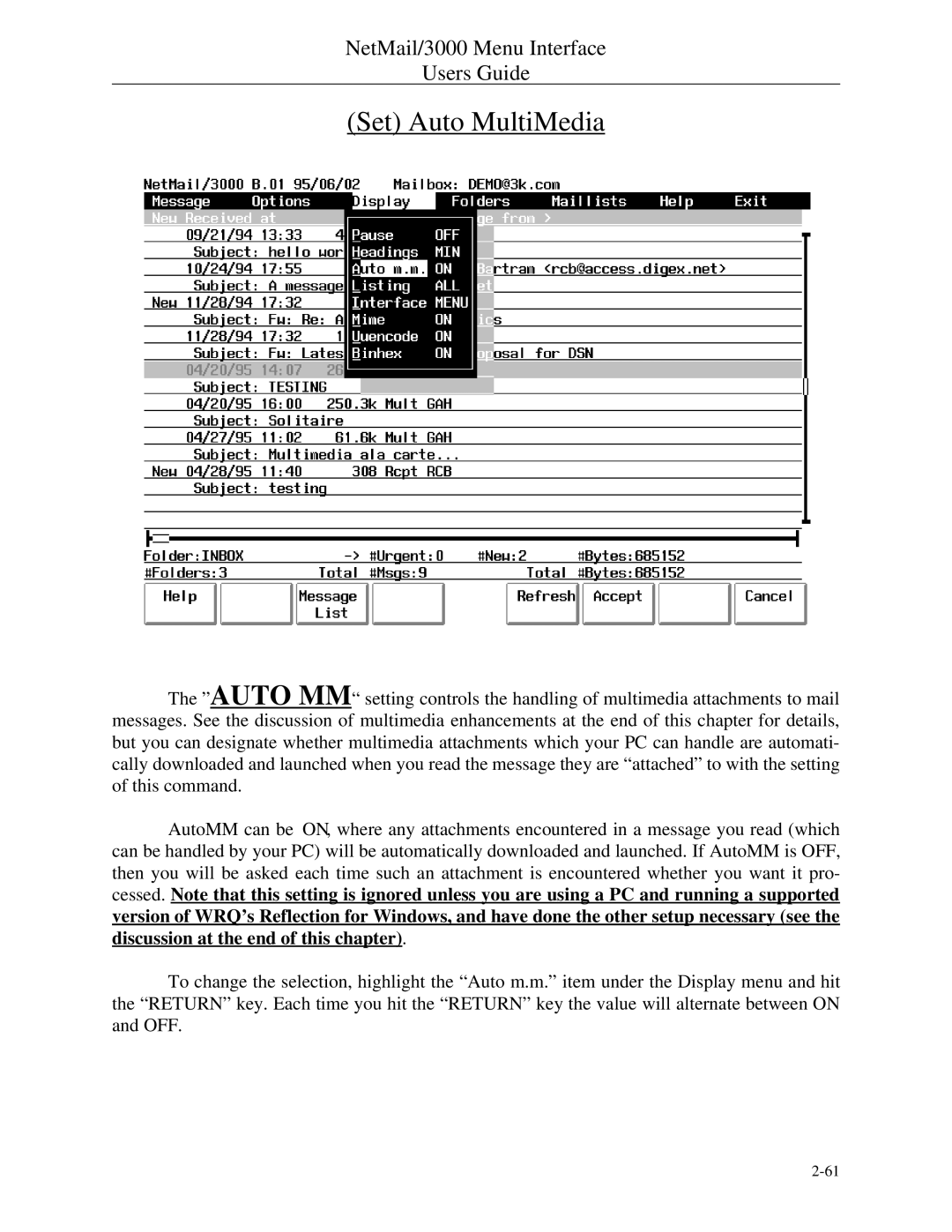 HP NetMail/3000 manual Set Auto MultiMedia 