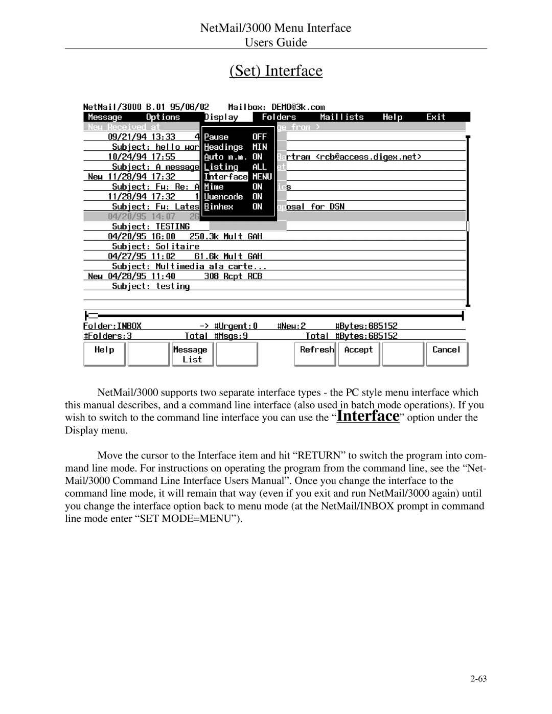 HP NetMail/3000 manual Set Interface 