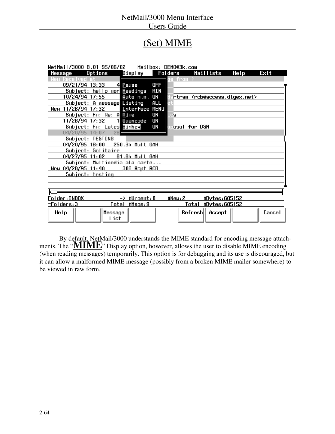 HP NetMail/3000 manual Set Mime 