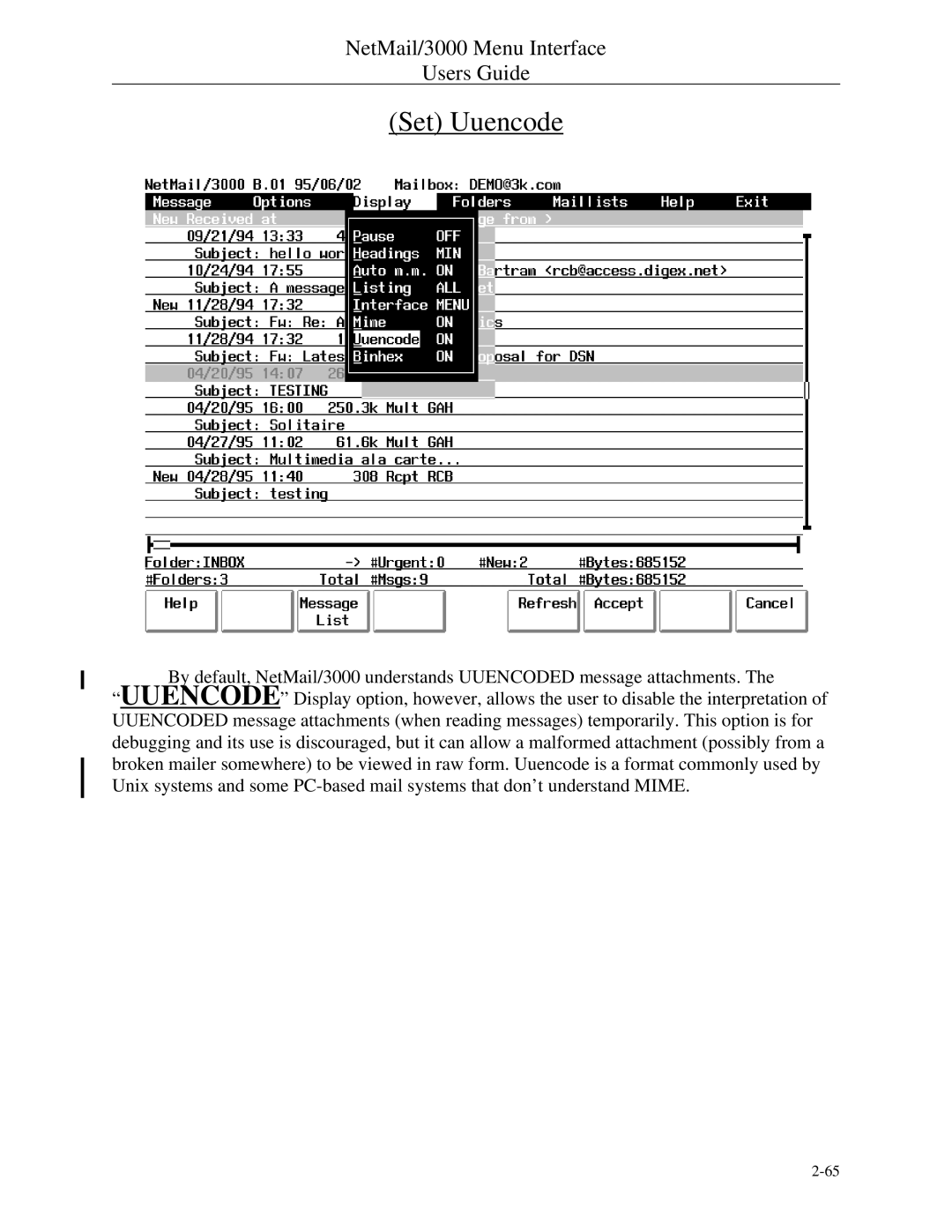 HP NetMail/3000 manual Set Uuencode 