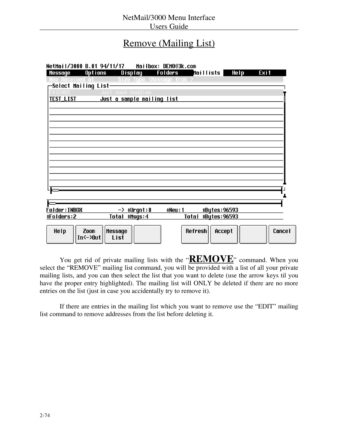 HP NetMail/3000 manual Remove Mailing List 