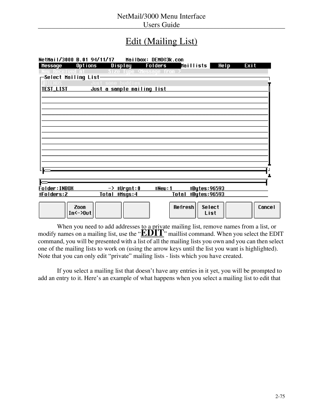 HP NetMail/3000 manual Edit Mailing List 
