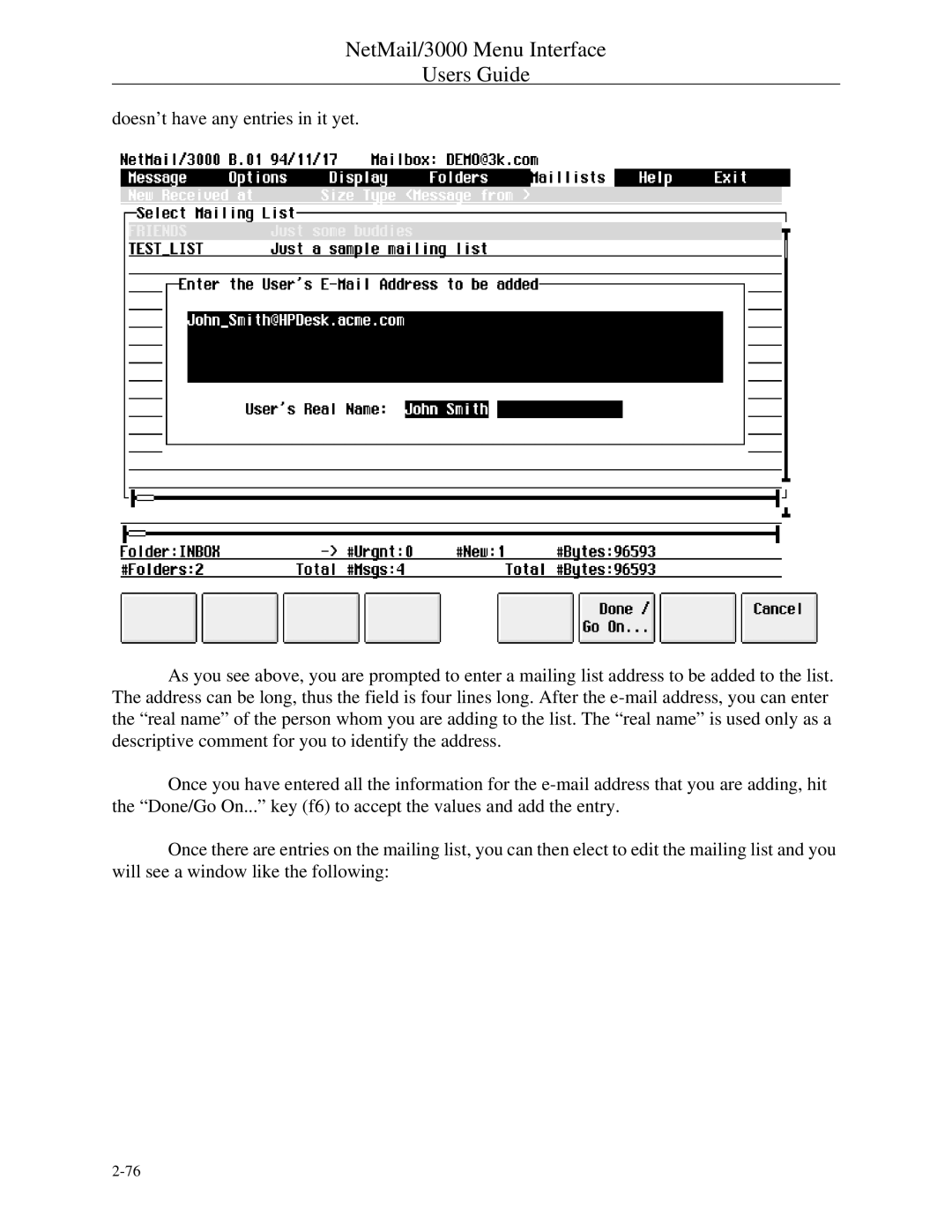 HP manual NetMail/3000 Menu Interface Users Guide 