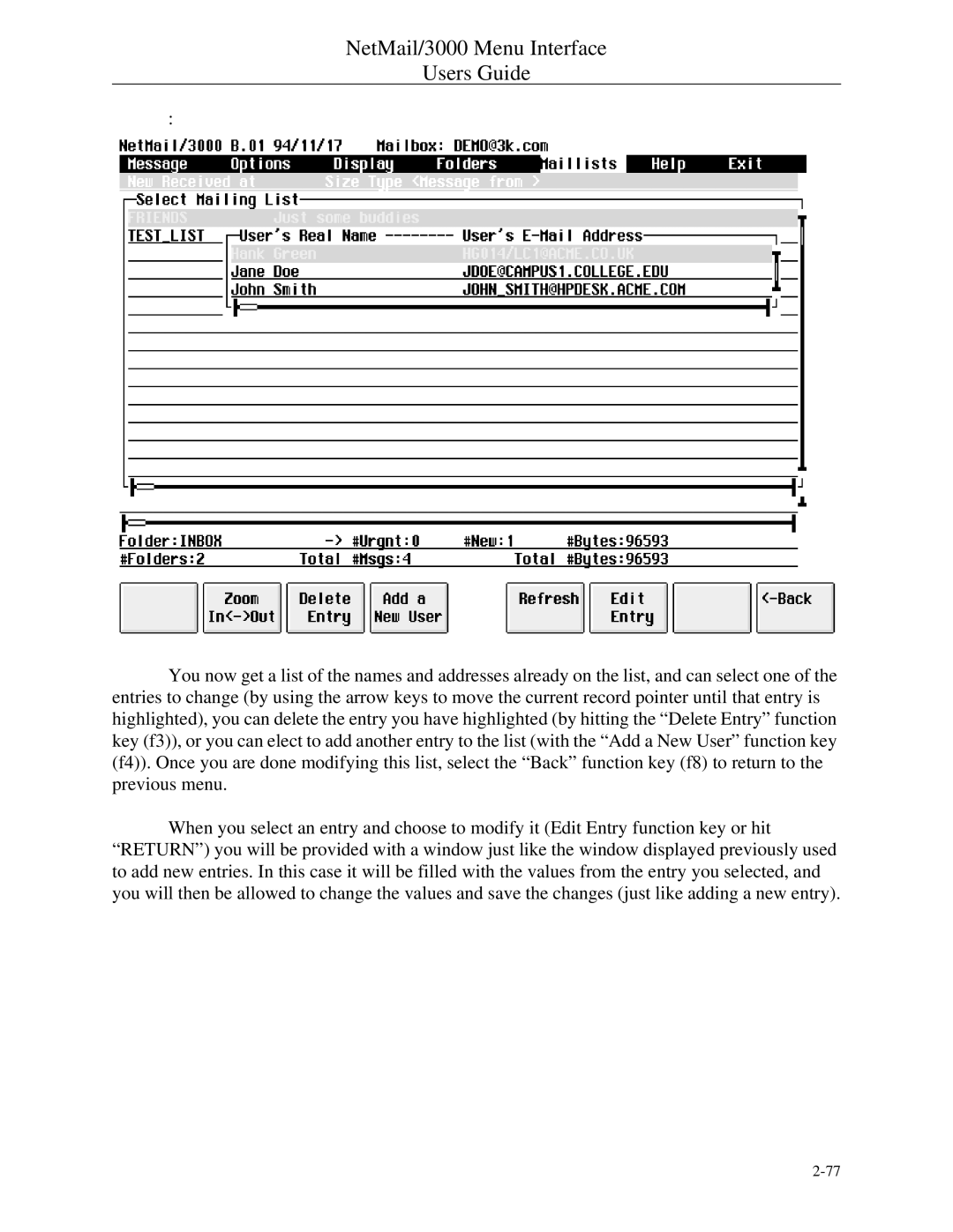 HP manual NetMail/3000 Menu Interface Users Guide 